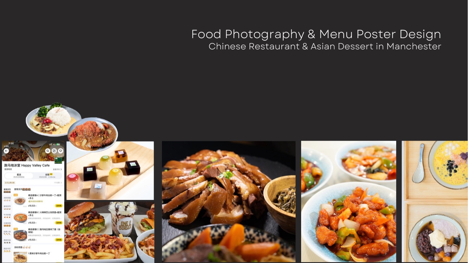 Food photography and menu poster design portfolio slide
